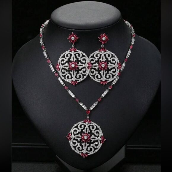 Jewelry - Exquisite Luxury- Ruby & CZ Necklace Set – Elegant Statement Jewelry